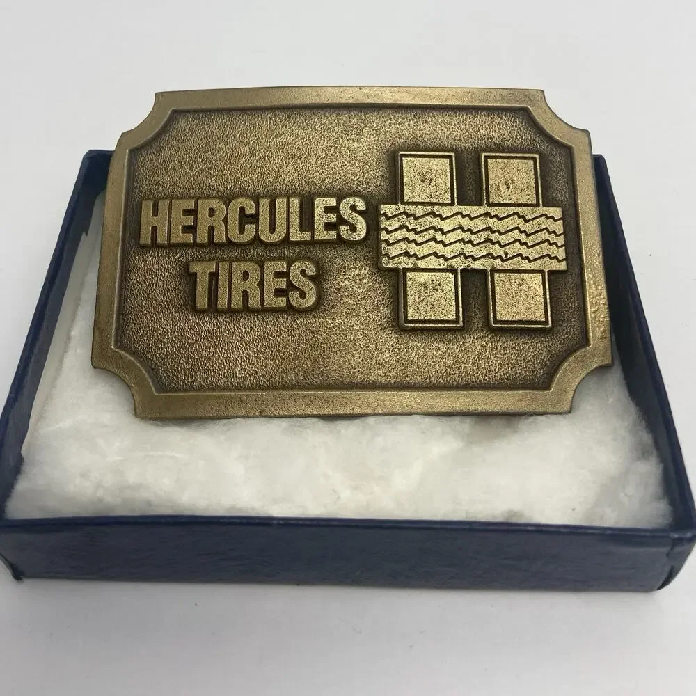 Gold-Tone Hercules Tires Vintage Belt Buckle Made In USA by Hit Line